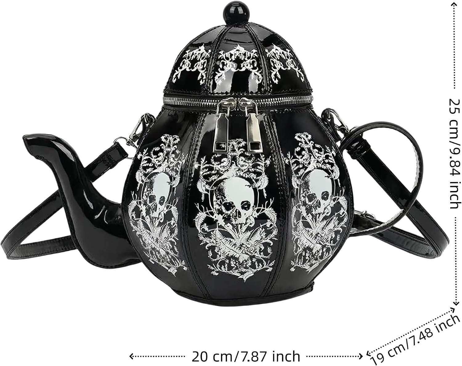 Novelty Teapot Shaped Purse, Floral Faux Leather Cute Handbag with Pearl Chain Handle, Convertible Crossbody Bag for Women