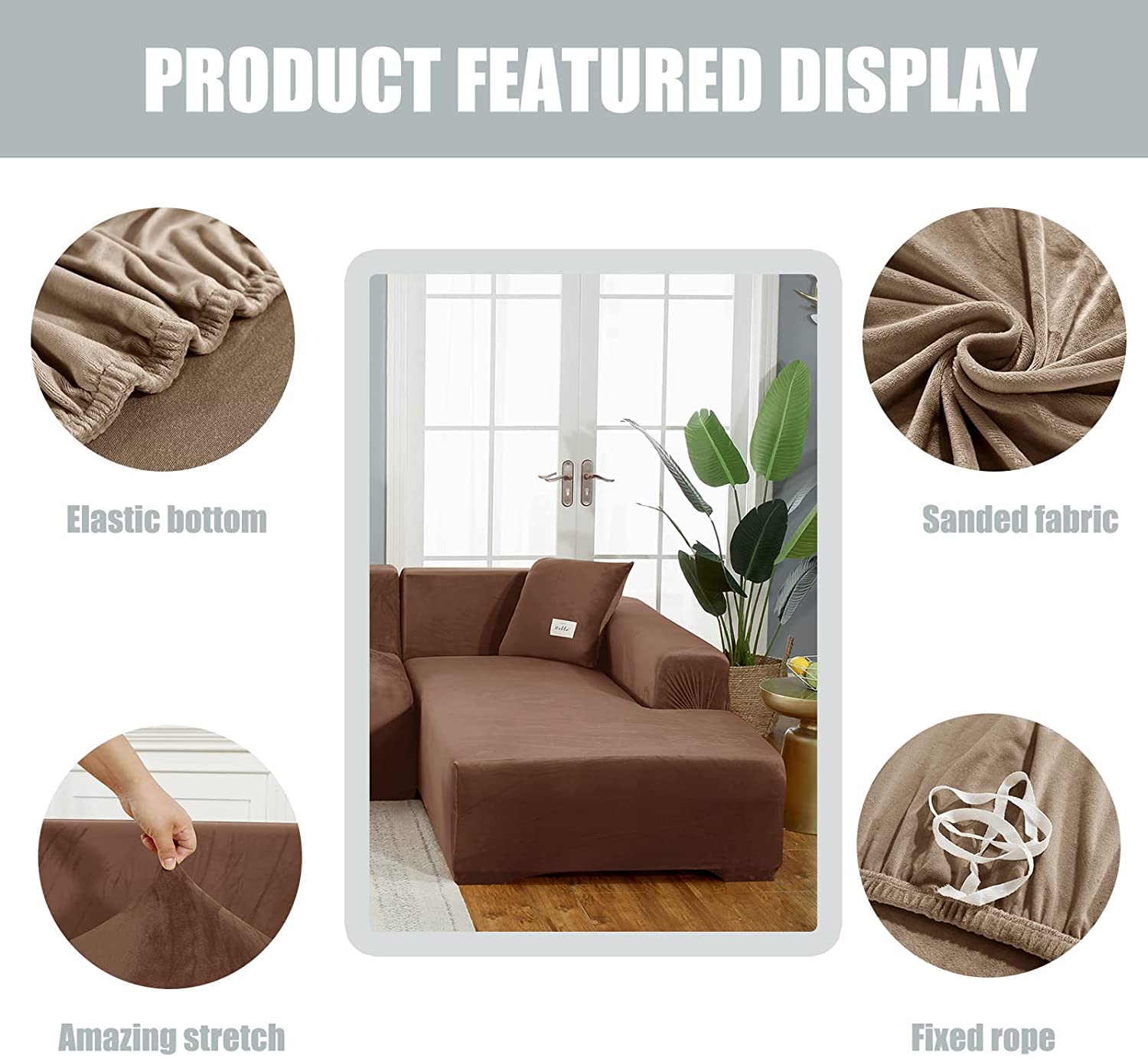 uyeoco Samt Sofabezug L-Form Couchbezug Weich 1 Stück Elastische Lounge-Sessel Sofahusse waschbare Katzen Hunden Möbelschutz (Color : I, Size : 190-230cm)
