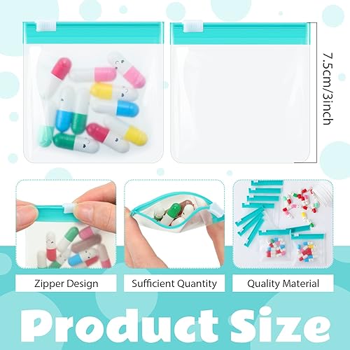 Miniatura 2 de Handepo Juego de 48 bolsas para píldoras con cremallera, reutilizable, translúcida, organizador de medicamentos, bolsa de medicamentos autosellante,