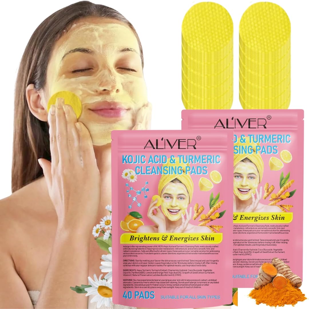 KANZA 80 Pcs(Two Packs) Kojic Acid & Turmeric Cleansing Pads for Dark Spots, Face & Body with Vitamin B5, Exfoliating Pads