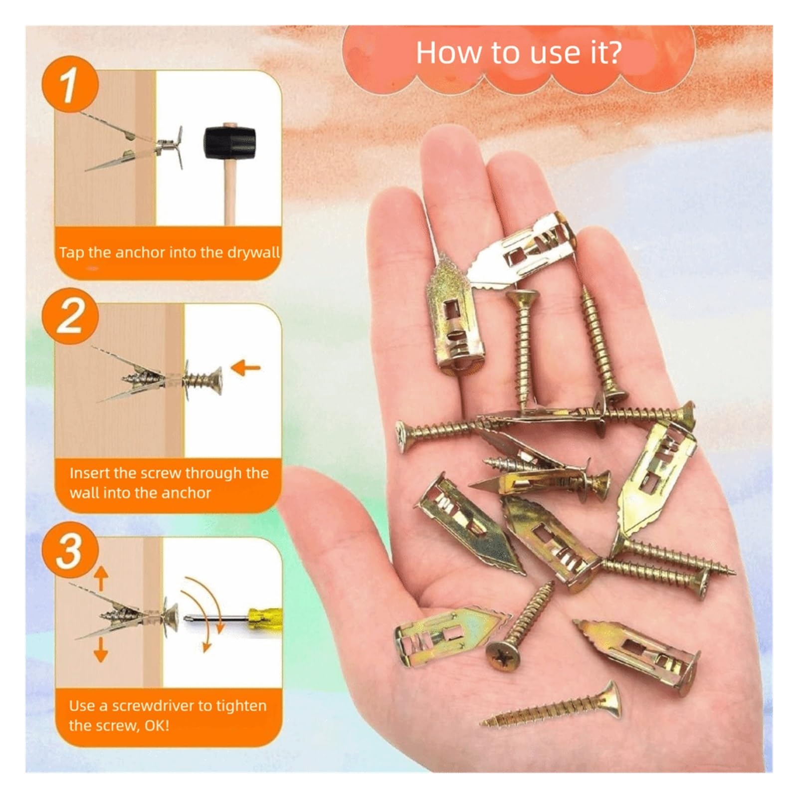 50SET Hohlwandstecker Nagel-in Hammer Treiber Schraube Selbstbohrend Rostfrei Selbstschneidendes Kit Verzinktes Härtemetall(12 * 40mm)