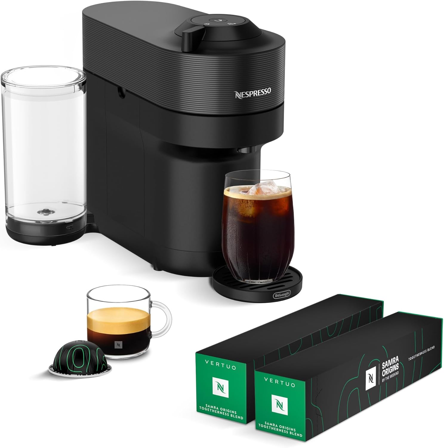 Nespresso Vertuo Pop+ by De'Longhi, Liquorice Black + Vertuo Line Samra Origins Togetherness Blend Coffee