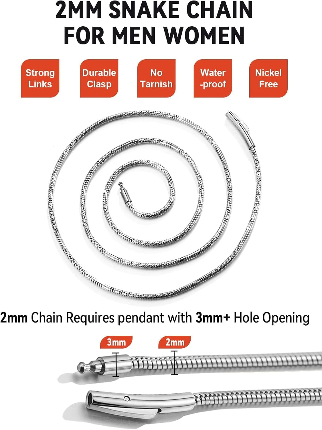 FaithHeart Stainless Steel Chains for Men, Silver/Black/14K Gold Plated Snake/Wheat/Box/Rope/Rolo Chain Necklace 16-30 Inches with Delicate Gift Box - Image 5