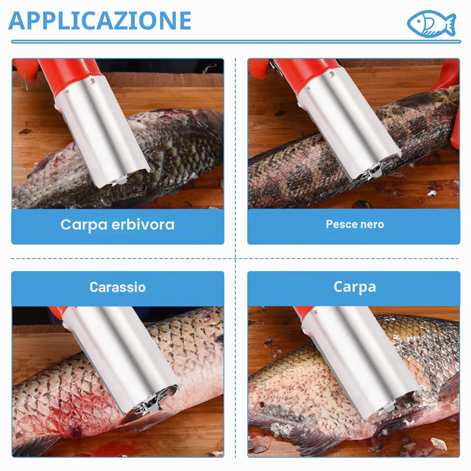 MXBAOHENG Scaler Pesce Elettrico Raschietto Elettrico per Pesce Squamatore Pesce Elettrico Fish Scaler(Rosso (1 batteria))