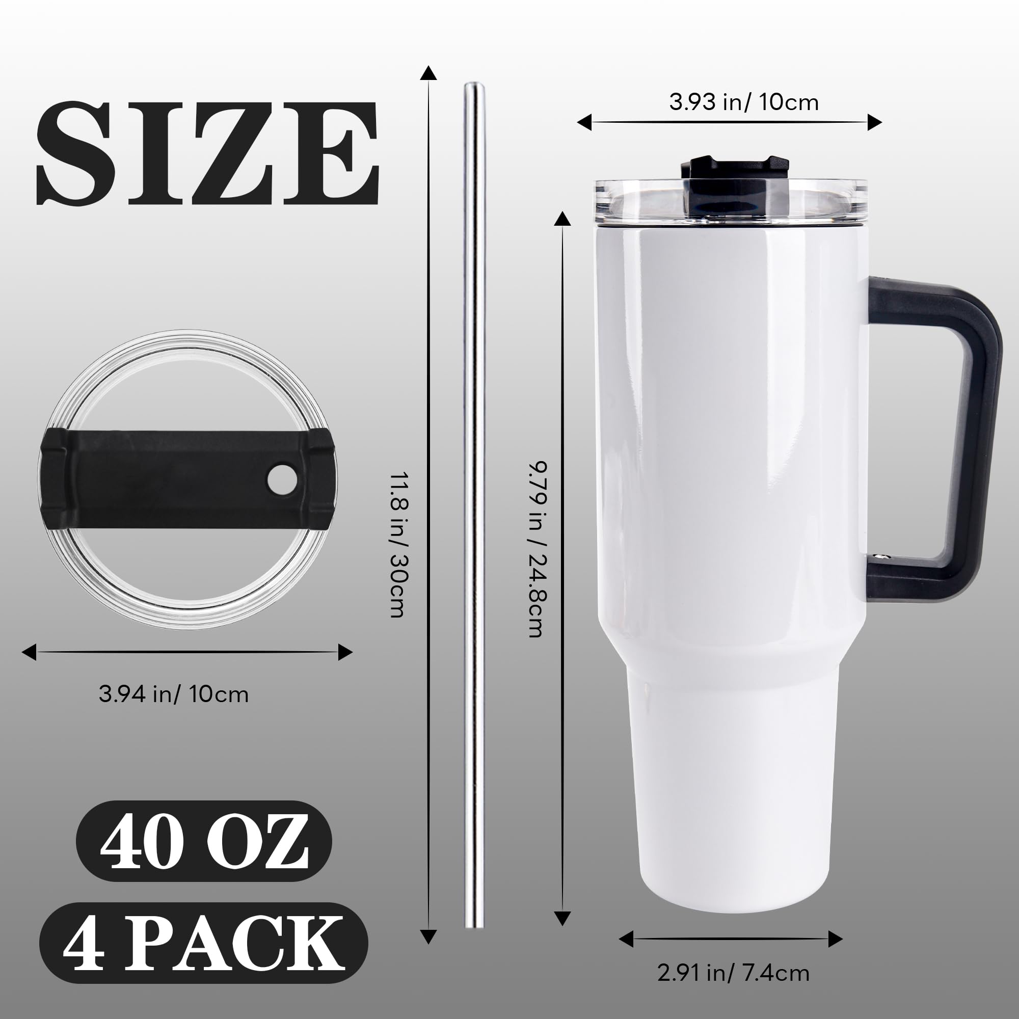 D·S 4 Pack Sublimation Tumblers 40 OZ with Handle Blank Insulated Large Tumbler Bulk, Coffee Travel Cups Stainless Steel Travel Mug for Diy Craft Heat Press Print