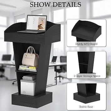 aboxoo Podium Stand - Modern Podium Lectern with Laptop Shelf and Storage, Portable Lectern Podium Stand with Wooden Heavy Base, Ideal for Classroom, Office, Church, and Reception Areas(Black)