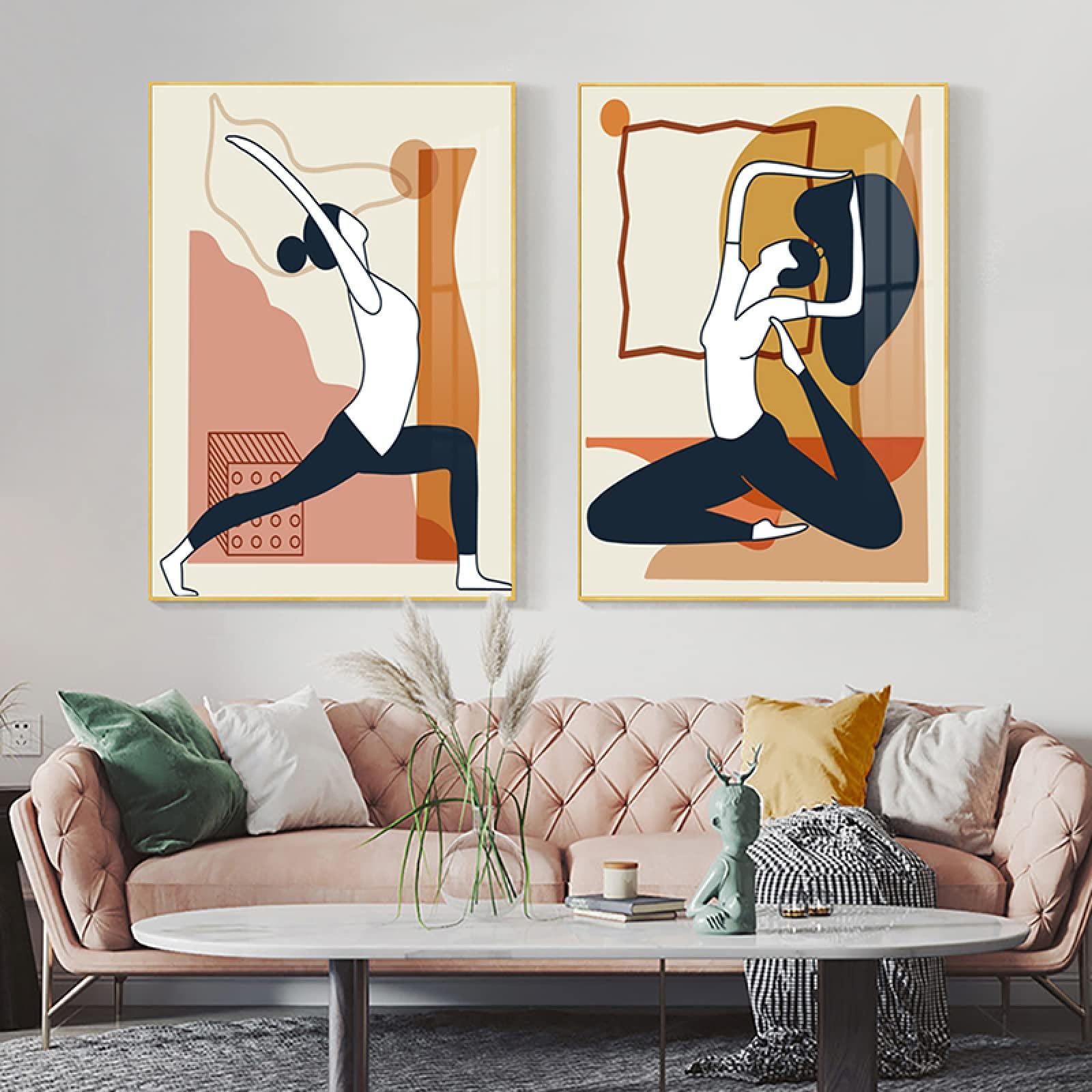 JACBON Canvas Print Abstract Yoga Girl Poster Wall Art Pilates Exercise Innovation Fitness Studio for Living Room Decor 30x45cmX2 InternalFrame