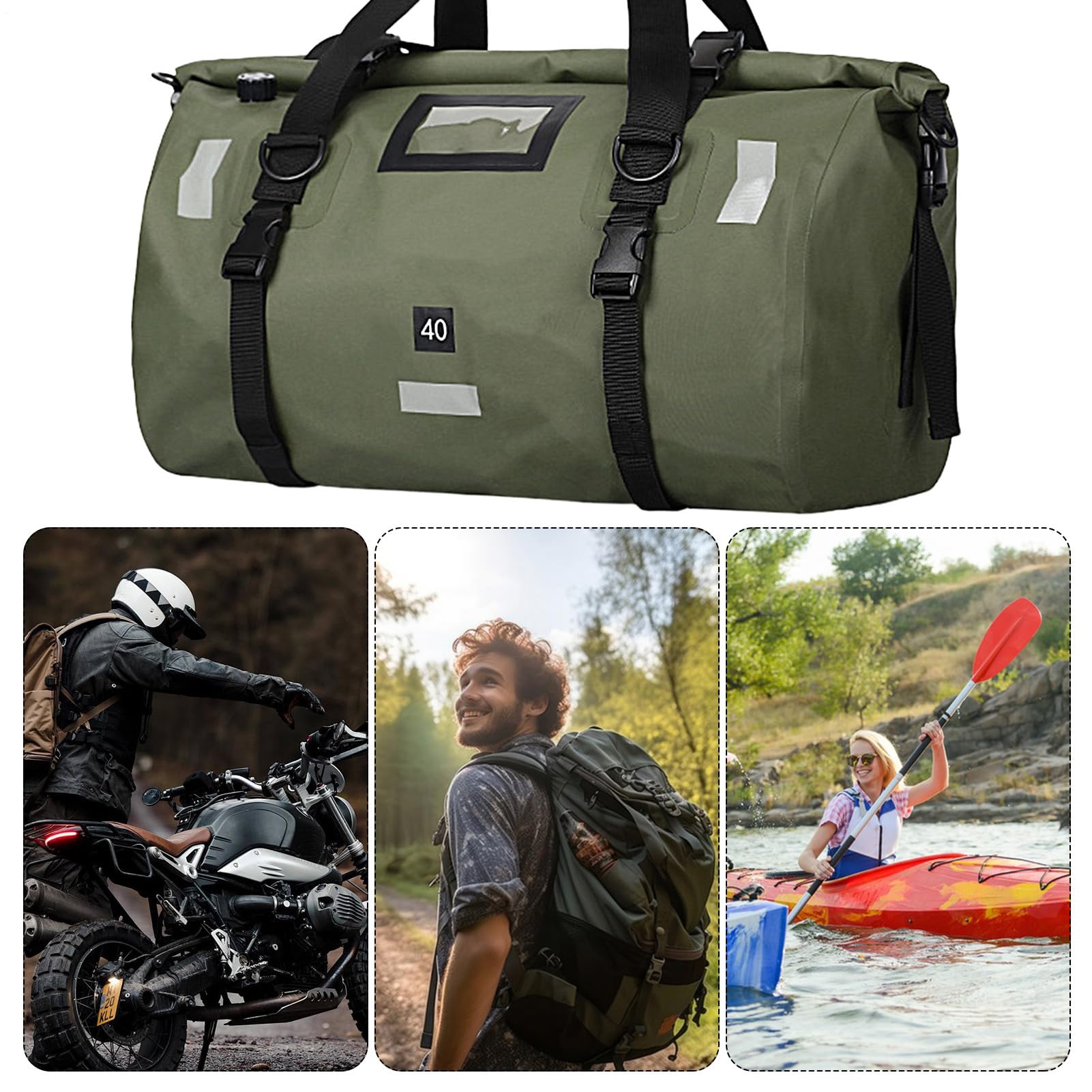 Zaino impermeabile da moto da 40 litri, impermeabile, per equitazione | attrezzatura da equitazione, borsa da palestra per moto, touring, campeggio, avventure e nuoto, organizer per gli uomini