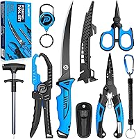 PLUSINNO 7-Piece Fishing Tool Kit: Corrosion-Resistant Pliers, Fillet Knife, Lip Gripper & More - Gifts for Men Fishermen
