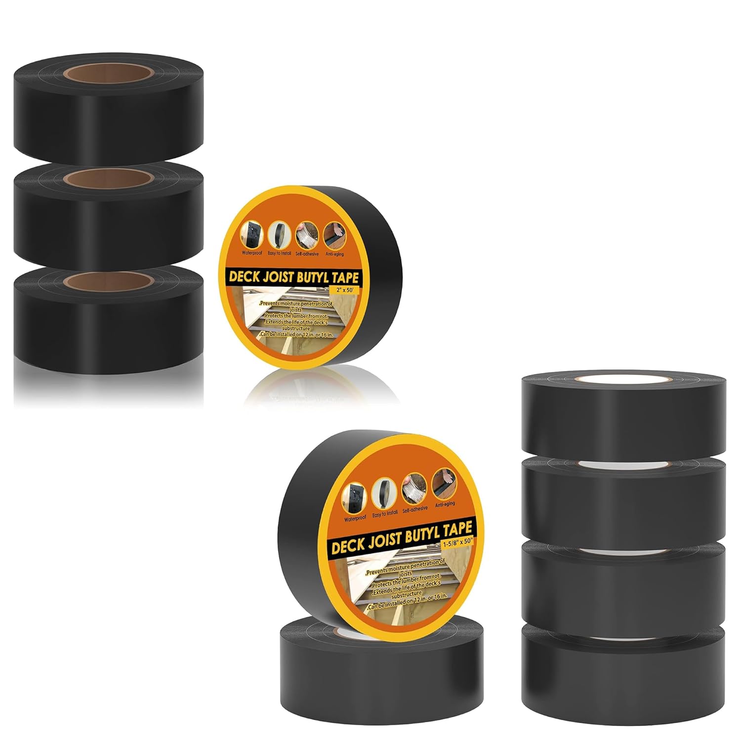 4 Pack Joist Tape 2" x 50' and 6 Pack 1-5/8" x 50' Butyl Joist Tape for decking