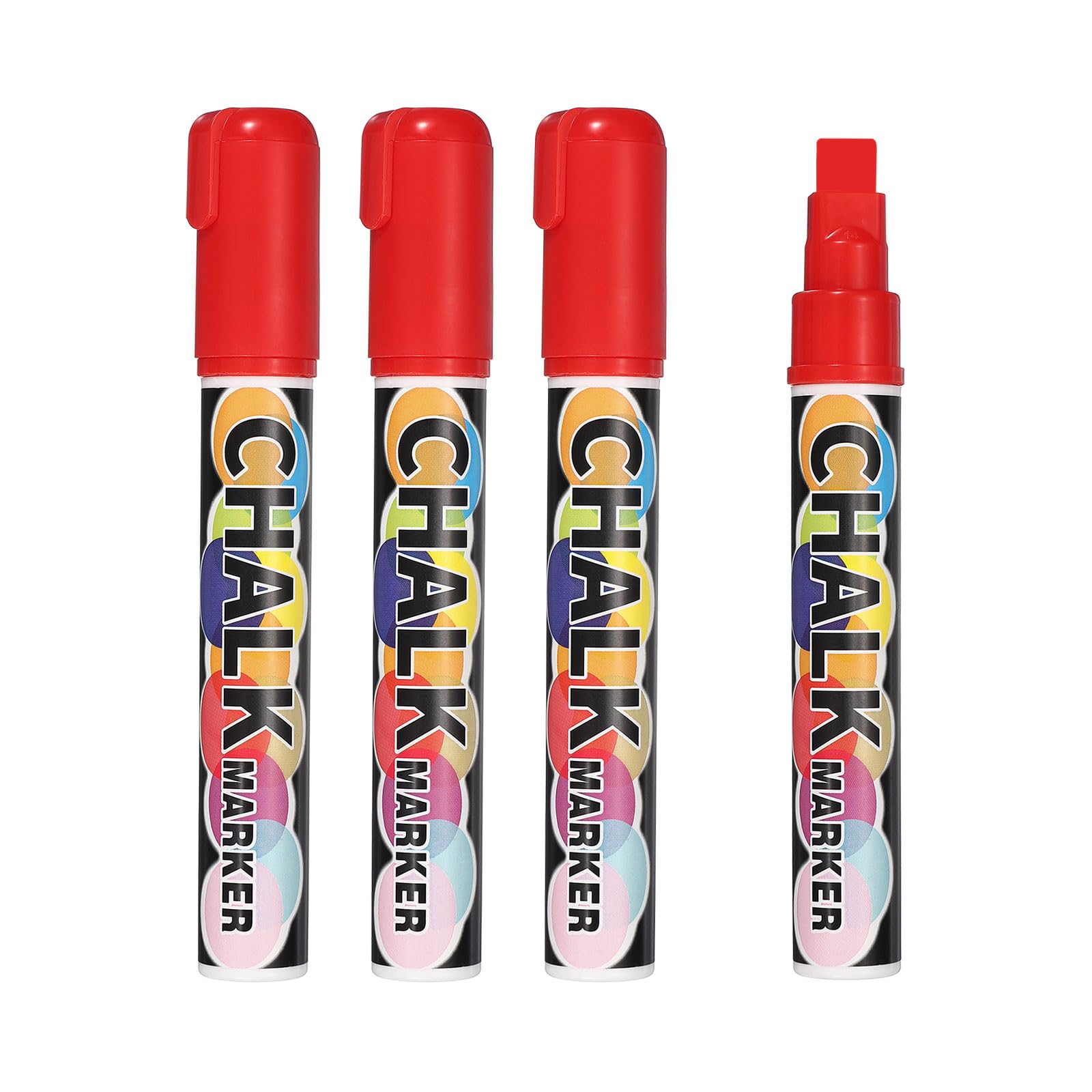 PATIKIL Liquid Chalk Markers 10mm, 4 Pcs Chalkboard Markers, Dry Erase Chalk Pens with Erasable Wide Fine Tip Wet Erase for Chalkboard Windows Blackboard Car Mirror Glass, Red