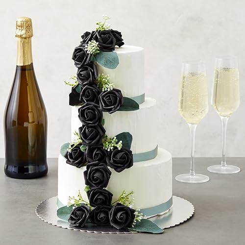 Miniatura 2 de Paquete de 100 flores artificiales negras, rosas falsas de espuma sin tallo para decoraciones, manualidades, ramos (3 pulgadas)