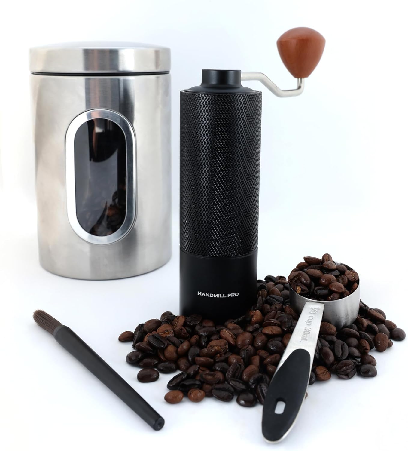 Manual Coffee Grinder - Adjustable Setting for French Press/Espresso Adjustable Setting for French Press/Espresso - (Storing tin + cleaning brush + measuring scoop)