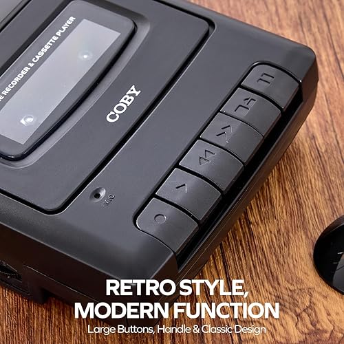 Miniatura 7 de Coby Portable Cassette Player & Recorder with Standing Microphone – Retro Shoebox Tape Recorder with Built-in Speaker, Aux Input, Headphone Jack &