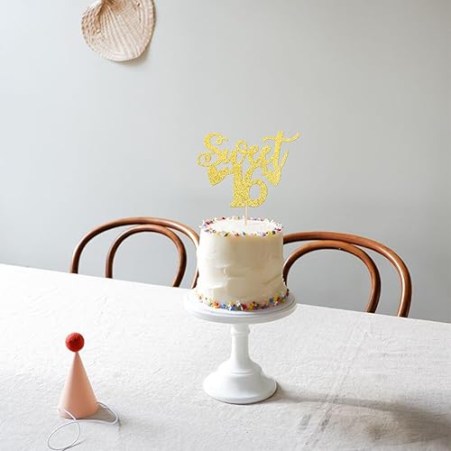 Miniatura 7 de 1 pieza de decoración de pastel de 16 años con corazón con purpurina de dieciséis cumpleaños número 16 feliz 16 para tartas de cumpleaños de 16