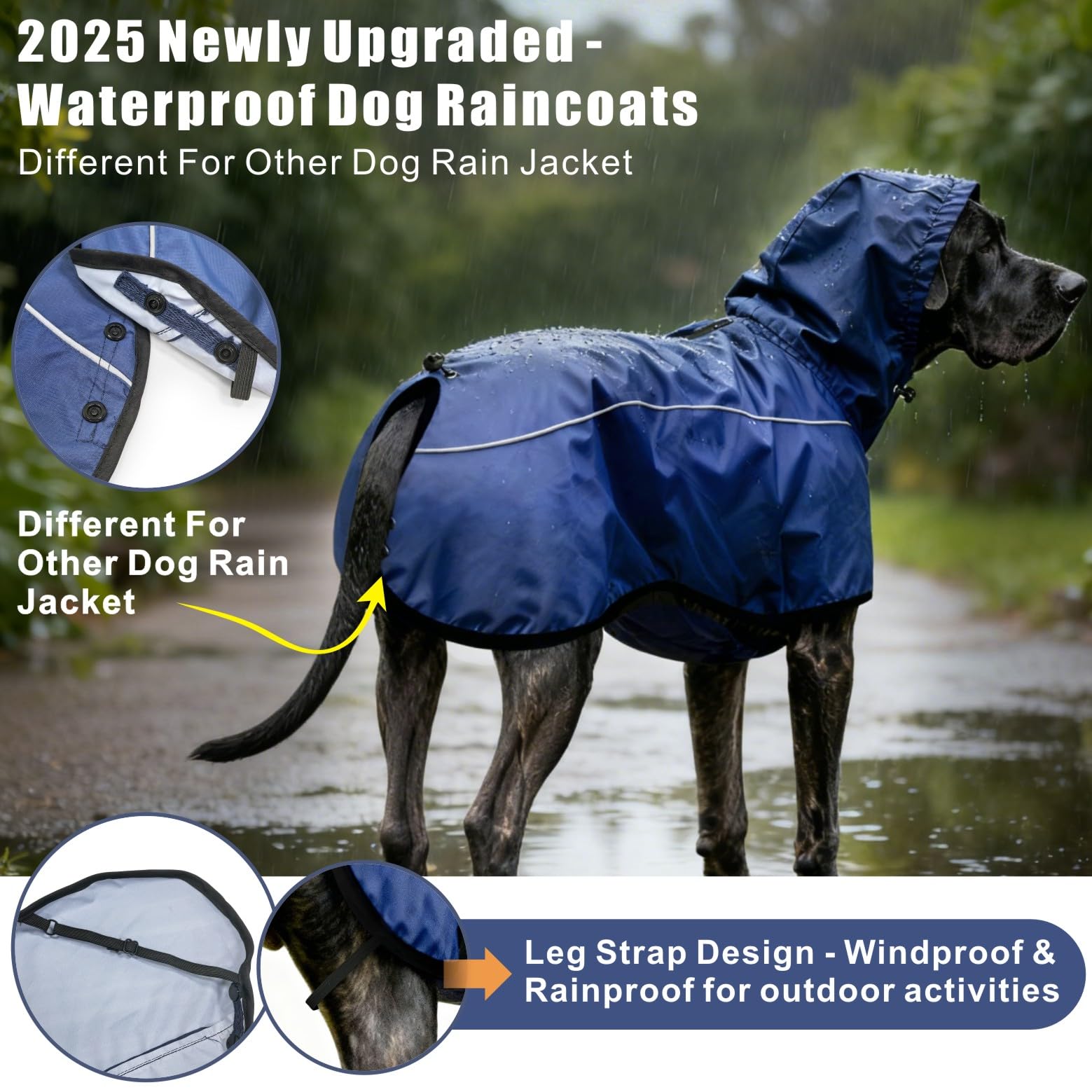 Chaqueta Impermeable Para Perros Con Capucha Reflectante - Ajustable, Tallas S A XXL, Para Pequeños, Medianos Y Grandes