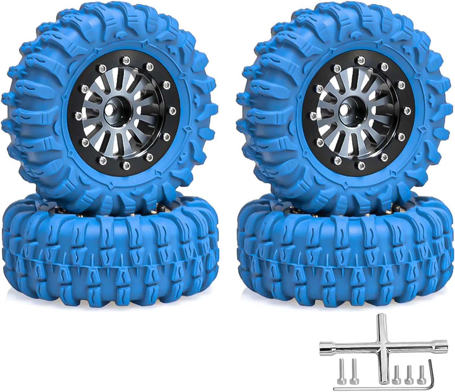 LRFHL 1.3 Crawler Tires Colored 1.3" Aluminium Beadlock Wheel Tires Set for 1/18 1/24 TRX4M SCX24 RC Crawler Car Upgrade (4PCS, Blue)