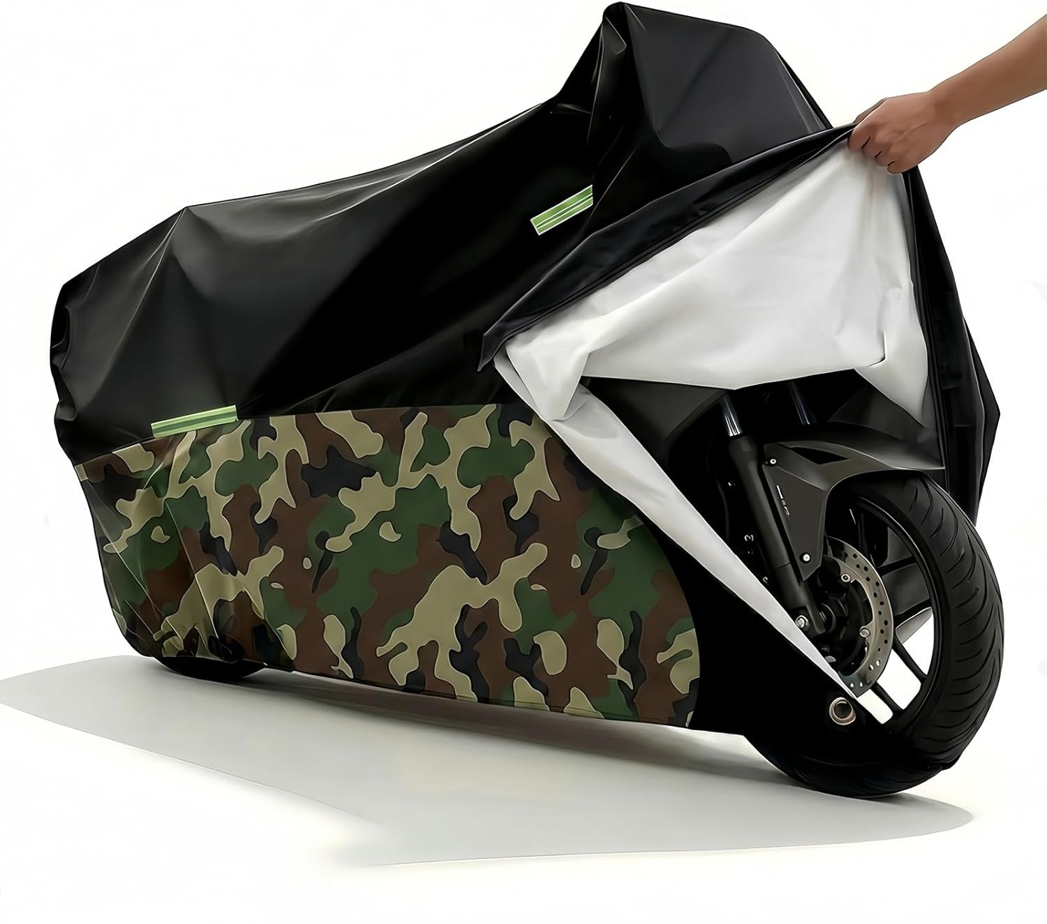 300D Heavy Duty Motorcycle Cover Waterproof Outdoor, Quad Cover for BMW, Harley, Yamaha, Lined with Cotton, Touring, Sportbike, Scooter, Powersports Vehicle Covers, 4XL Black & Camo