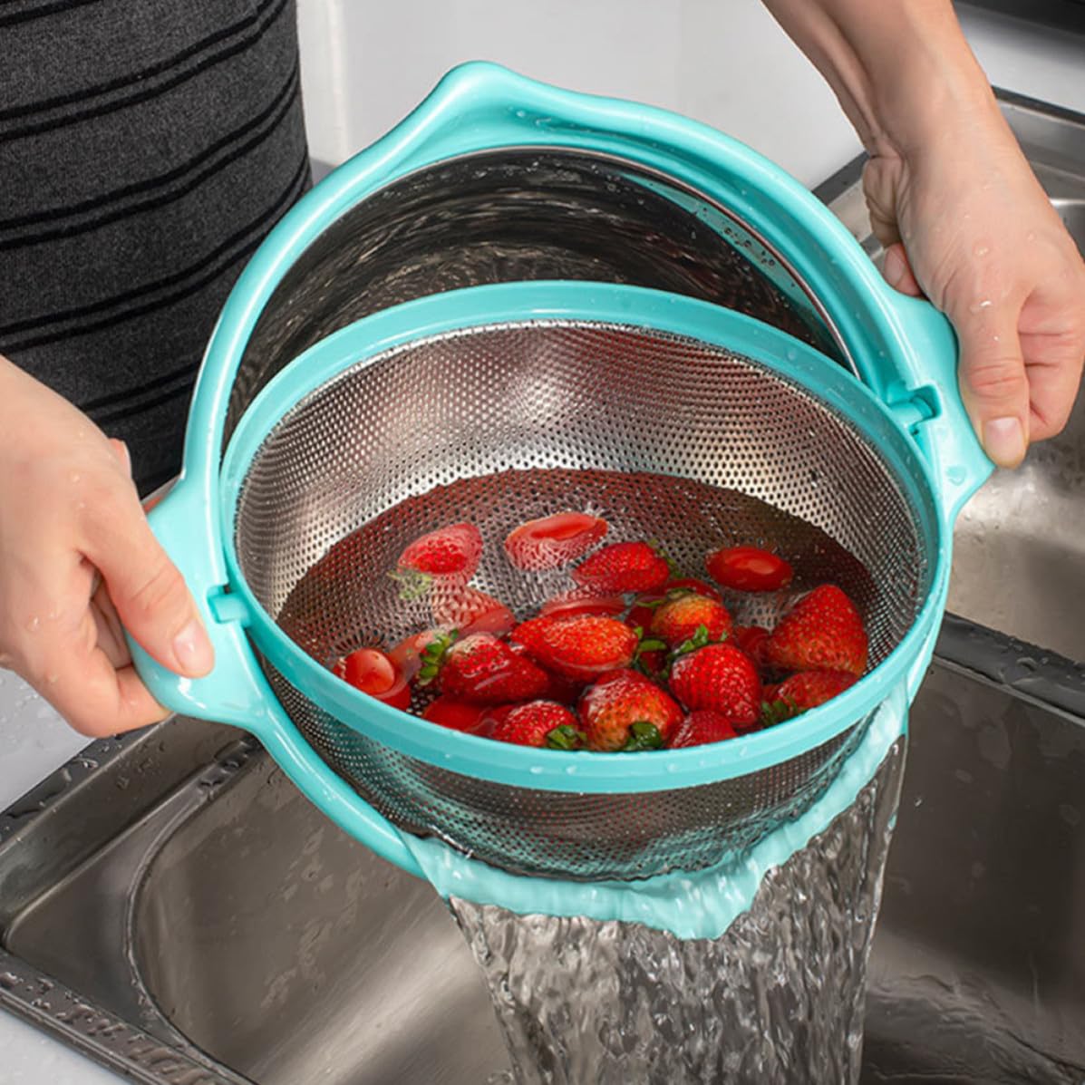 Edelstahl Reissieb mit Pp Material Praktisches Küchensiebkorb Satz zum Waschen und Abtropfen von Gemüse und Obst Multifunktional für Küche und Haushalt