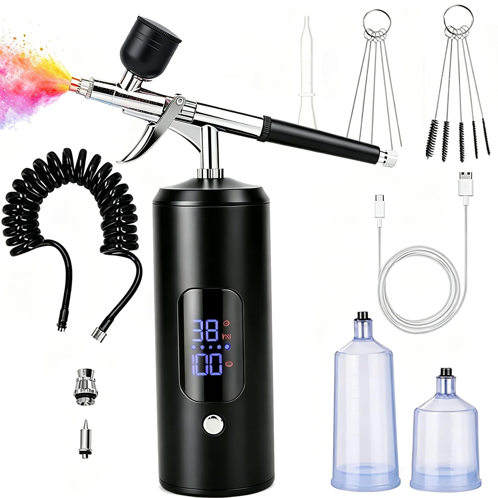 Kit aerografo senza fili, aerografo portatile per unghie, kit di aerografo con compressore d'aria estensione del tubo dell'aria per barbiere nail art decorazione torta trucco modello pittura, 3