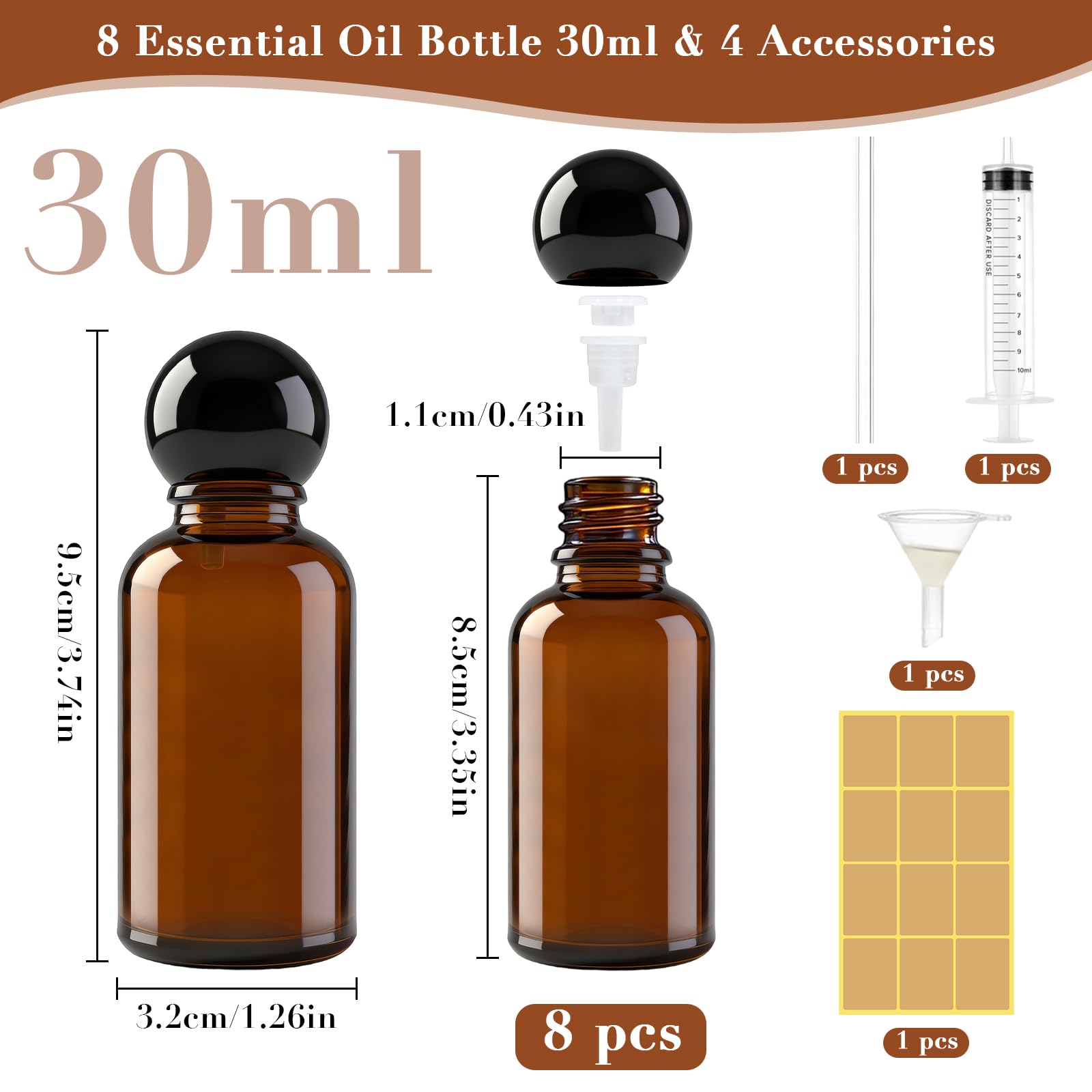 6 sztuk butelek z pipetą szklana butelka 30 ml (8 x 30 ml)