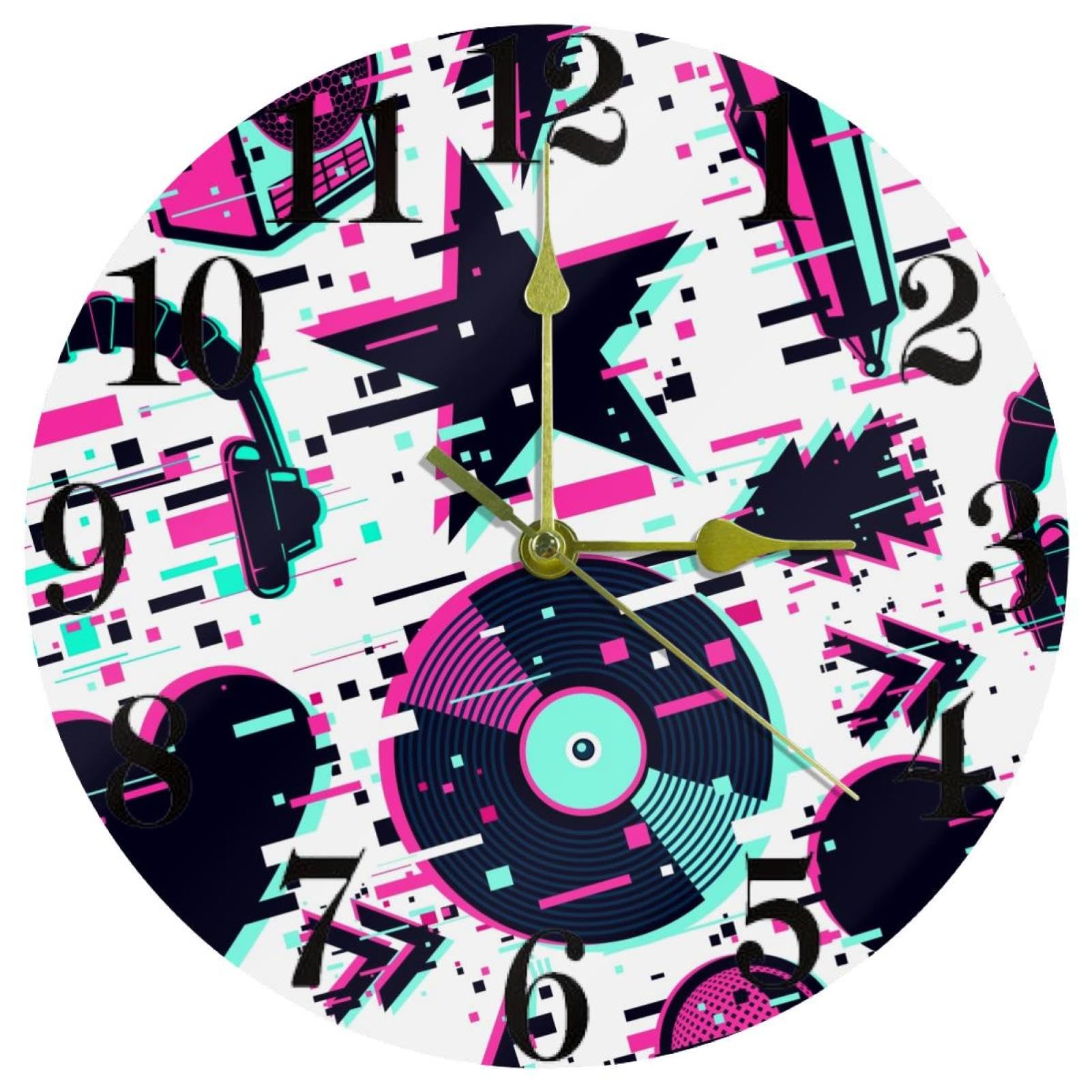 Horloge murale ronde quartz Glitch silencieuse 30cm pour salon et bureau