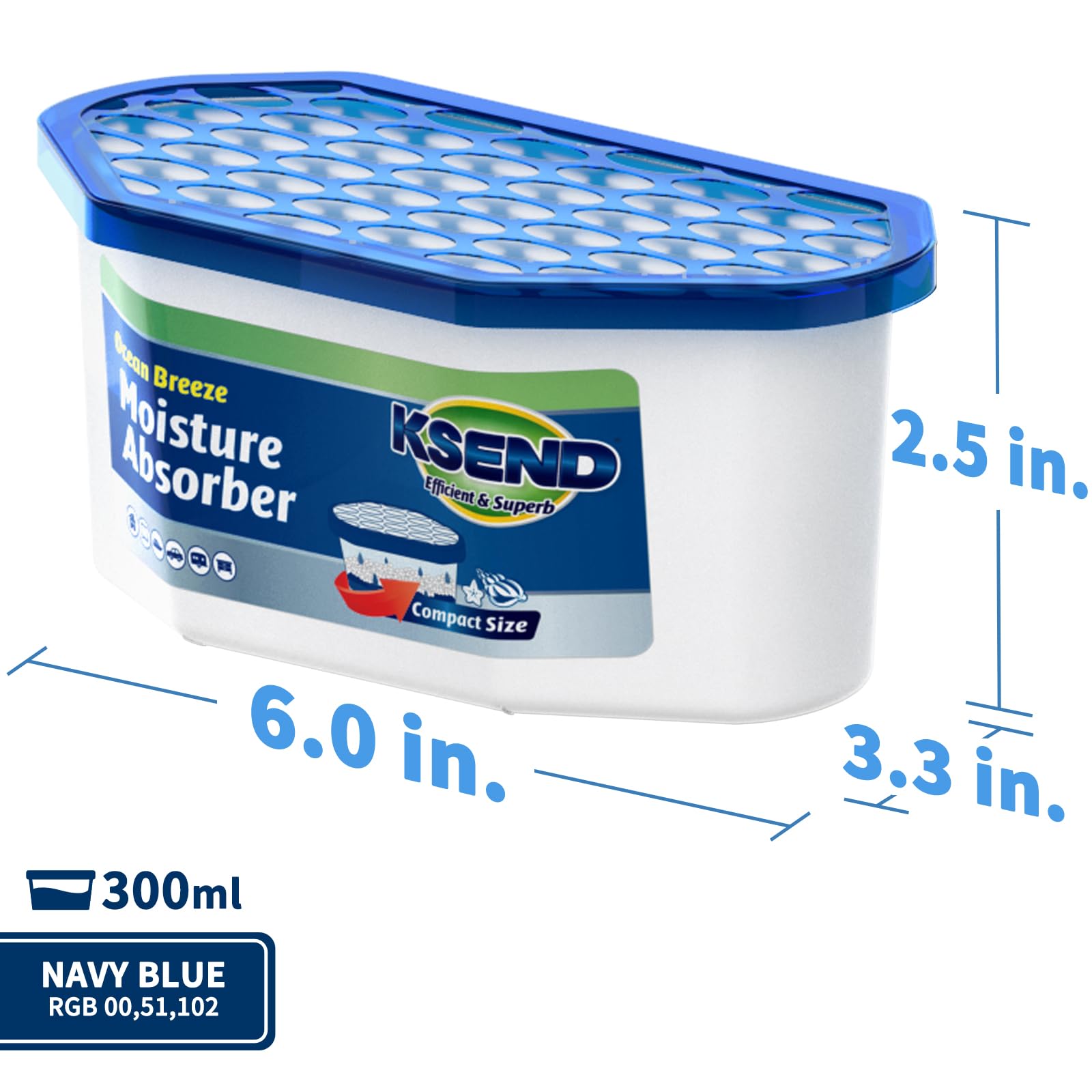 Ksend Moisture Absorbers, 12 Pack, Compact Dehumidifier for Closet, Efficient Humidity Absorber Boxes, Moisture Absorber for Closet, Odor Eliminator with Ocean Fragrance, Navy Blue, 6.4oz, 300ml