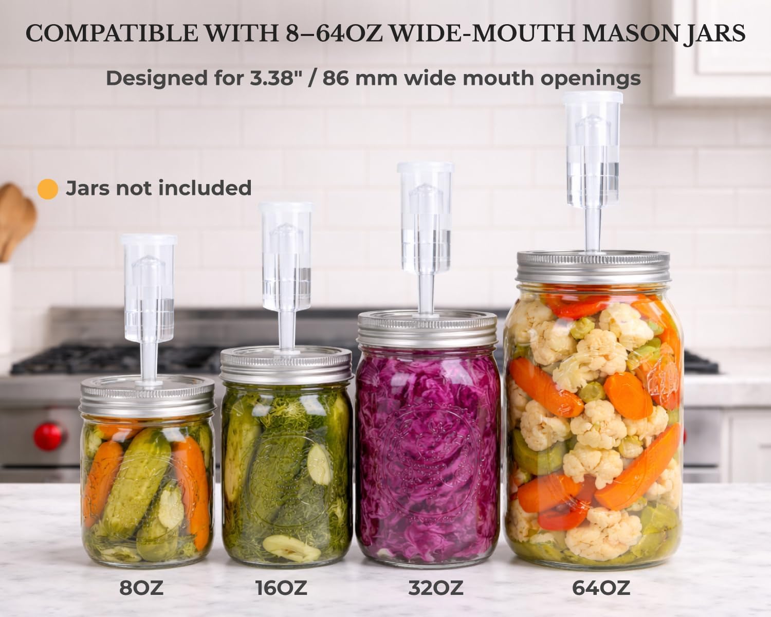 JILLMO Stainless Steel Fermentation Lids for Wide Mouth Mason Jars, 4 Pack