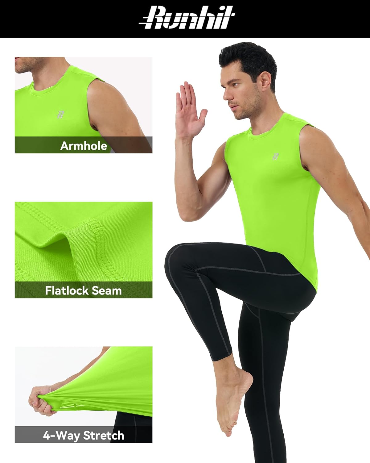 Runhit Mens Sleeveless Compression Shirt Workout Muscle Tank Top Quick Dry Athletic Base Layer Undershirt for Basketball - Image 4