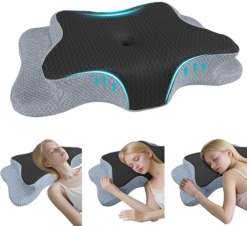 Miniatura 54 de Almohadas de espuma viscoelástica, almohada cervical para aliviar el dolor de cuello y hombros, almohada ergonómica de contorno de cama, suave