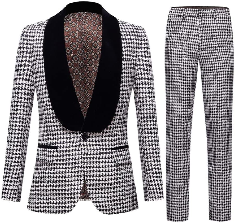 Boys Suit Set 2 PCS Houndstooth Slim Fit Dresswear Outfit Blazer Pants