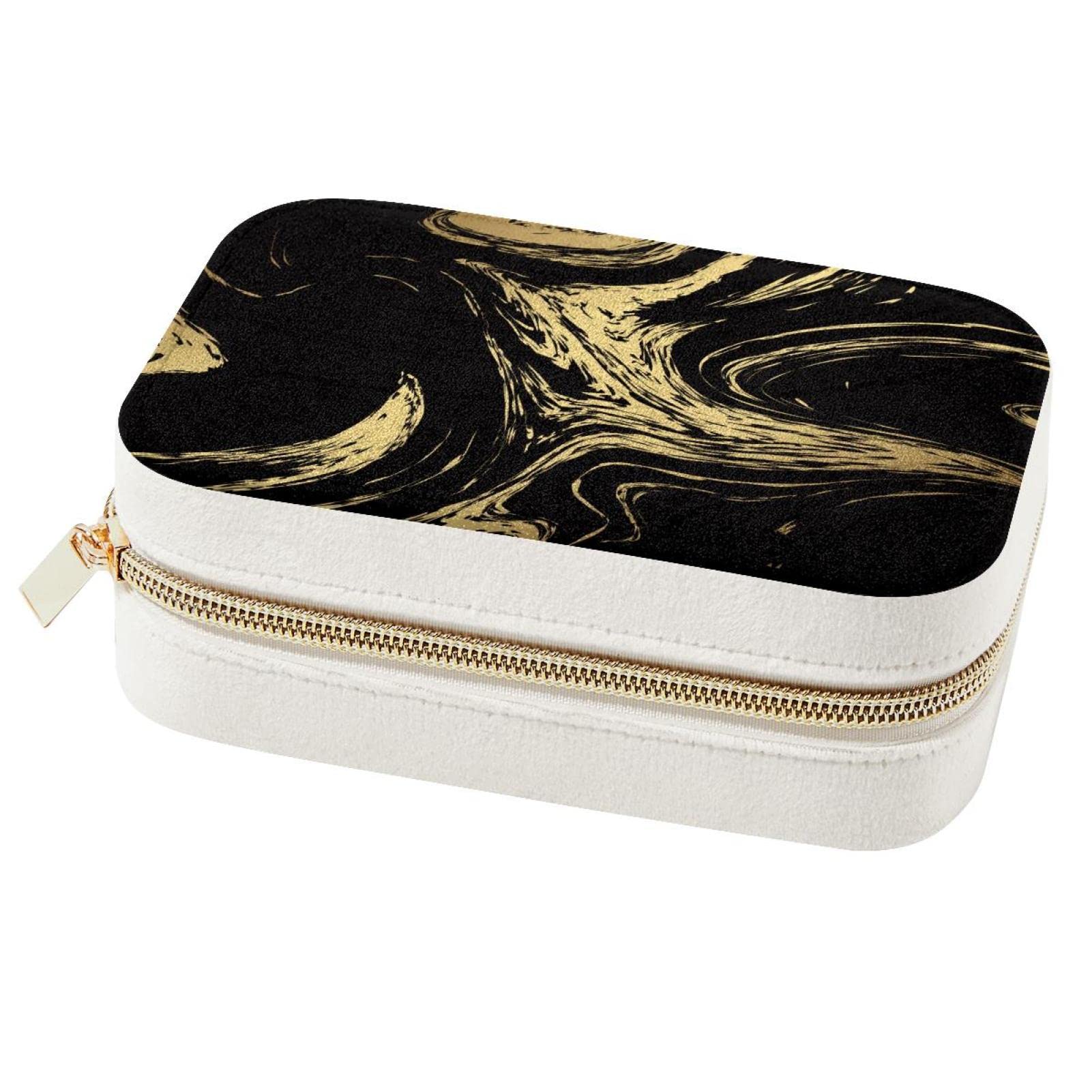 Boîte à bijoux de voyage portable chic noire et dorée pour le quotidien des filles