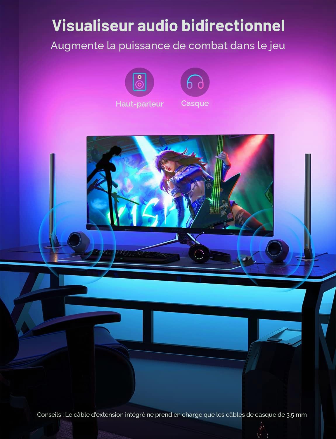 Govee RGBIC 42cm Gaming Lightbar pour PC avec synchronisation musique et contrôle APP, compatible Alexa Google Assistant
