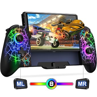 وحدة تحكم Gammeefy Hall Effect Switch لجهاز Nintendo Switch/OLED، وحدة تحكم لاسلكية مع 9 مصابيح ملونة، لوحة تحكم Switch من قطعة واحدة لأولئك الذين يفضلون الوضع المحمول