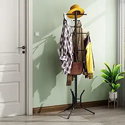 Cabideiro de Chão Organizador para Roupas Casaco Bolsa Chapéu 12 Ganchos, Cabide para Hall de Entrada, para Pendurar Roupas, Chapéus, Bolsas e Guarda-Chuvas, Preto