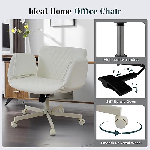 Miniatura 4 de Silla de oficina ancha, silla cruzada con reposabrazos ajustables, sillas giratorias de piel sintética para computadora de oficina para el hogar,