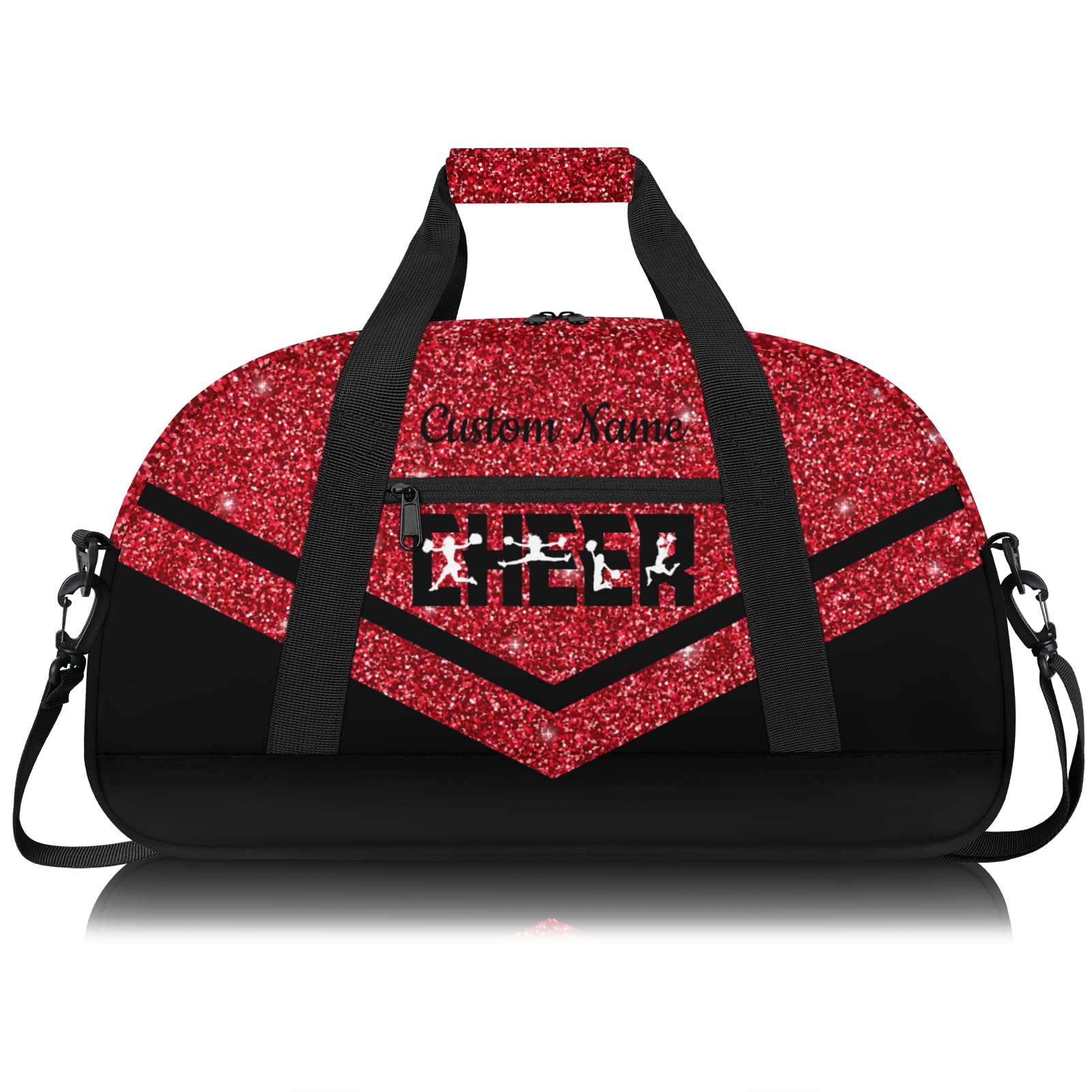Personalised Cheerleading Duffel Bag for Girls | Custom Name Waterproof Sports Bag for Cheer, Gym & Travel | Cheerleader Team Gifts Bag with Adjustable Shouler Strap, Red Glitter Black