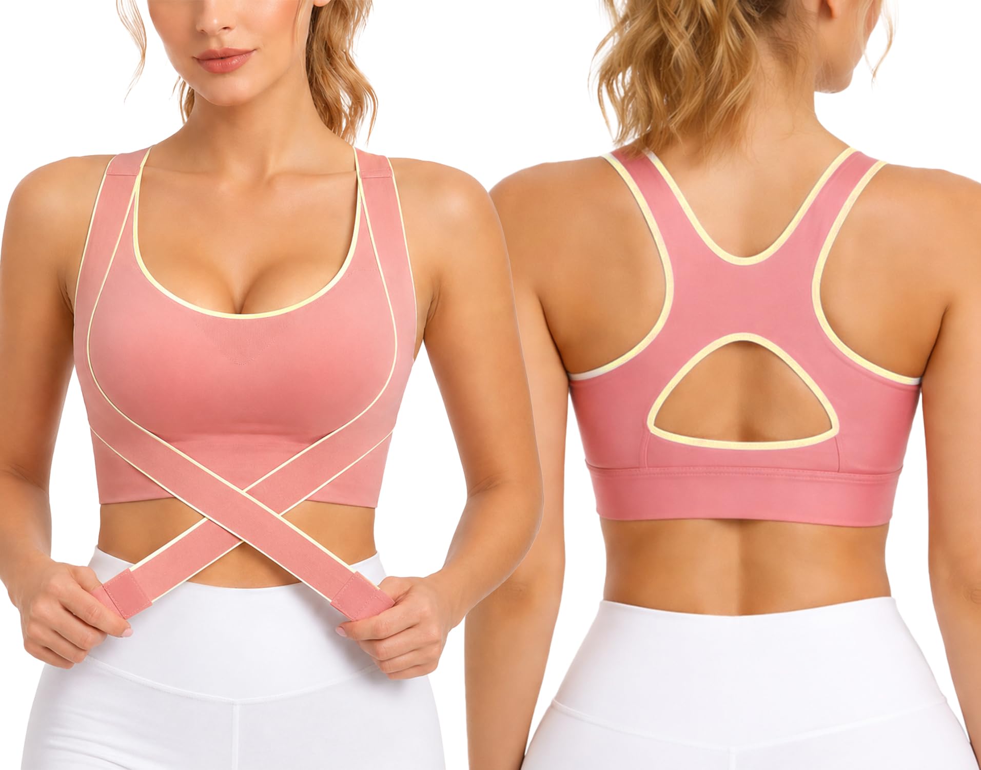 fimalia Women’s High Support Sports Bra | Adjustable Wrap Band | Racerback Workout Bra | Non-Wired, Breathable & Stretch Gym Activewear for Yoga, Running & Training-picture-24