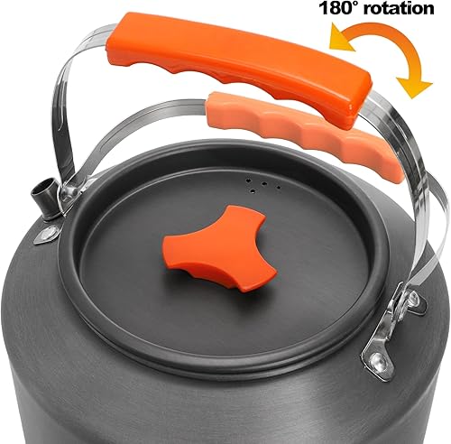 Miniatura 5 de Hervidor de camping de 3 piezas, caldera de agua portátil de 2.5 L con bolsa de almacenamiento y 2 tazas, juego de tetera de café para fuego