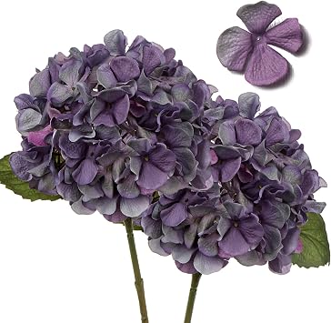 Hollyone 2 pcs Purple Grey Hydrangea Artificial Flowers with 16.9'' Long Stem, Fake Flowers Dried Flowers, Artificial Hydrangea Plants for Kitchen, Home Decor, Party, Wedding Decorations