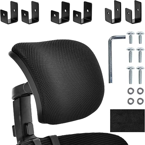 Miniatura 2 de Reposacabezas ajustable de malla negra para silla de oficina, accesorio ergonómico universal para escritorio, computadora y sillas giratorias