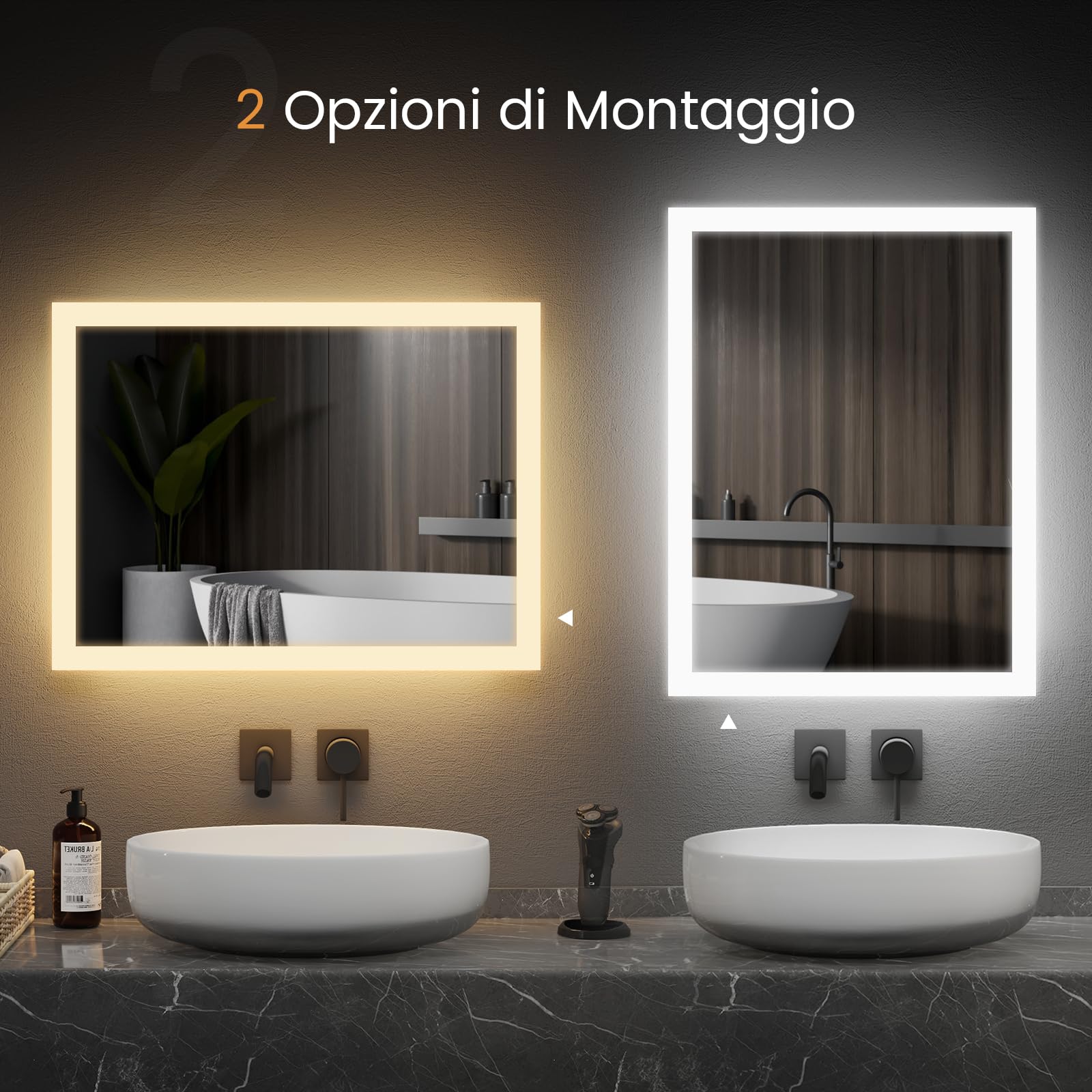 EMKE Specchio LED Da Bagno 50x60 Cm - Anti-appannamento, Luce Fredda/Calda, Facile Da Installare