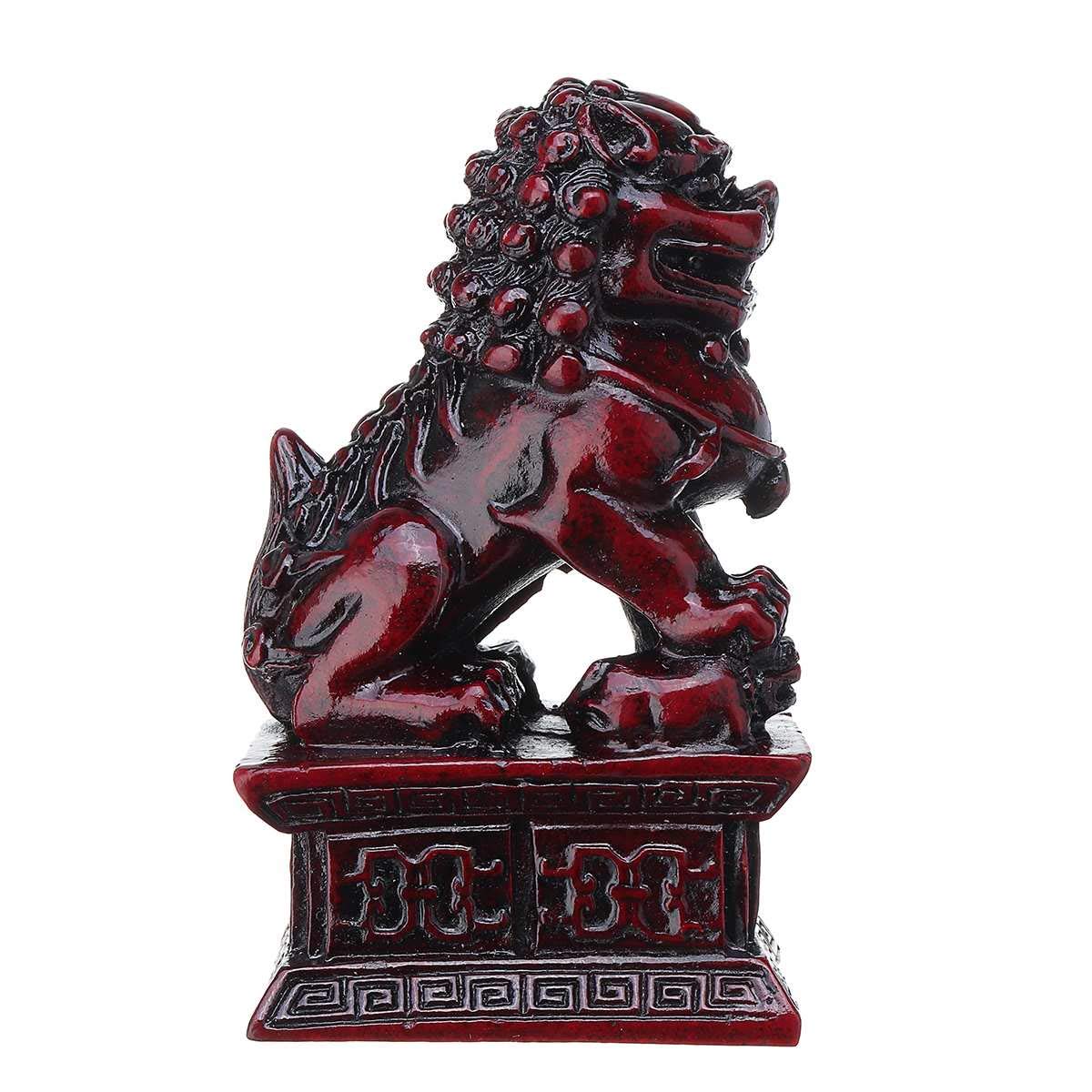 LILOVE Czerwona chińska rzeźba lwy Fengshui żywica Fu Foo pies strażnik drzwi lwy statuetka bestia statuetka do dekoracji rzeźby domu (2 sztuki)