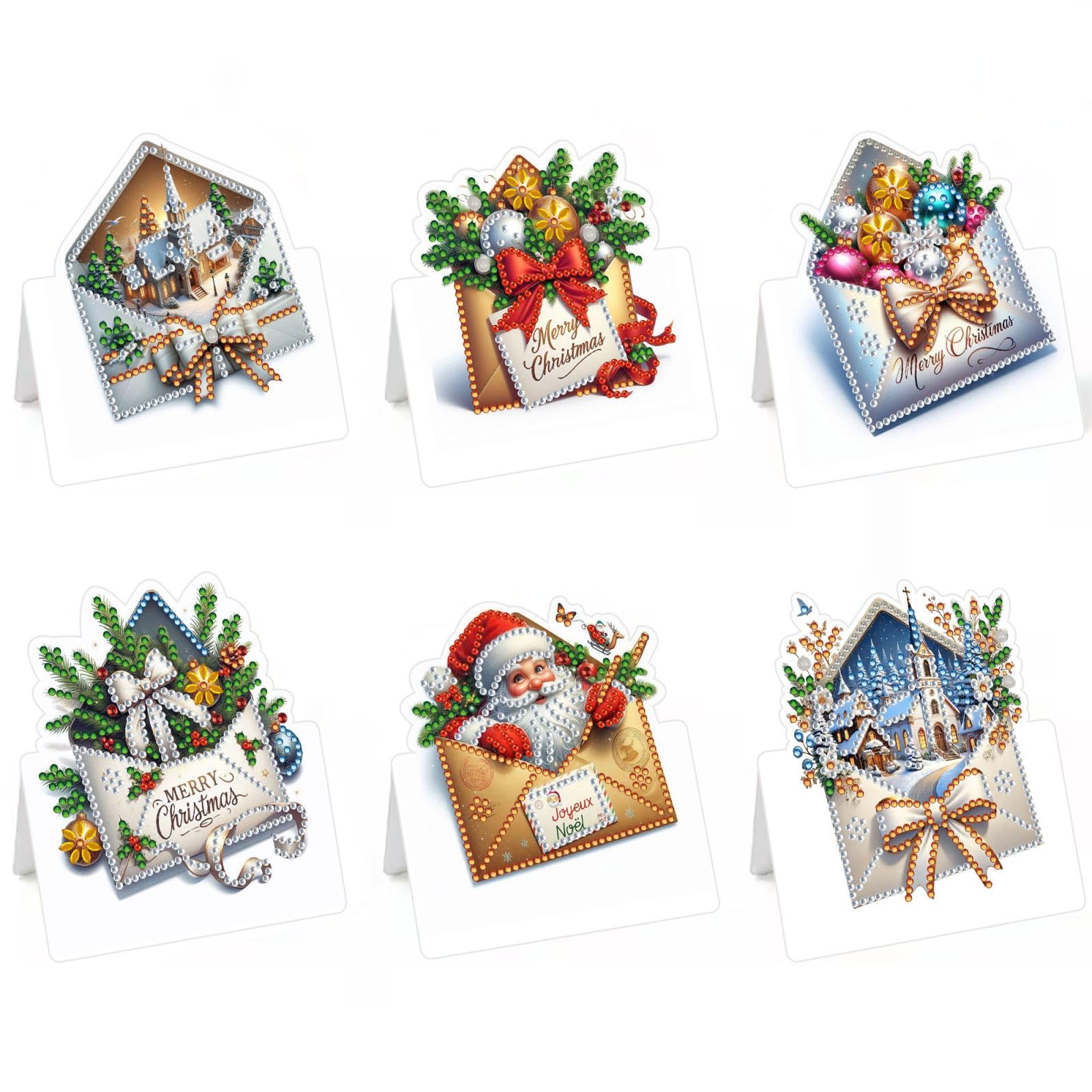 Lebartm 6Pcs 3D Foldable Greeting Card DIY Diamond Art Painting Folding Thank You Cards with White Envelopes Blessing Greeting Card Set for Festival Christmas Holiday-Envelope