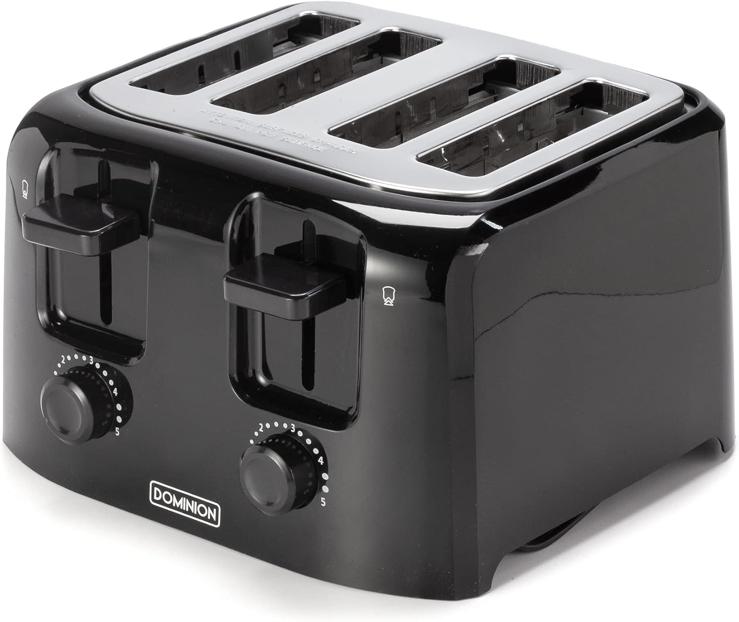 Dominion 4-Slice Toaster with Shade Control, Slide-Out Crumb Tray, Auto-Shutoff Cord Storage & Cool Wall, Toast Lift, Black