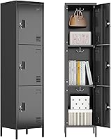Vista 13 de Taquilla de metal de 1 puerta con estantes ajustables y 3 ganchos, armarios de metal para empleados para gimnasio, escuela, oficina, hogar, garaje