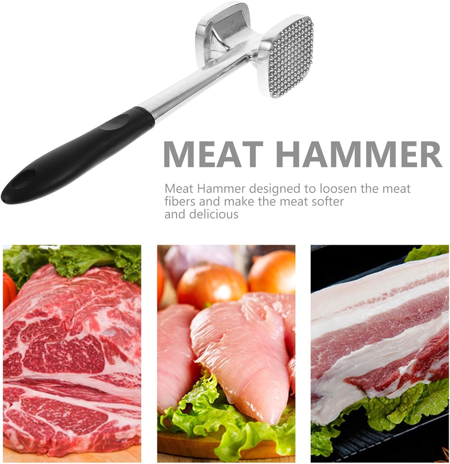 SEWACC Double-sided Aluminum Meat Pounder Mallet Silver Kitchen Tenderizer Tool for Beef Cooking