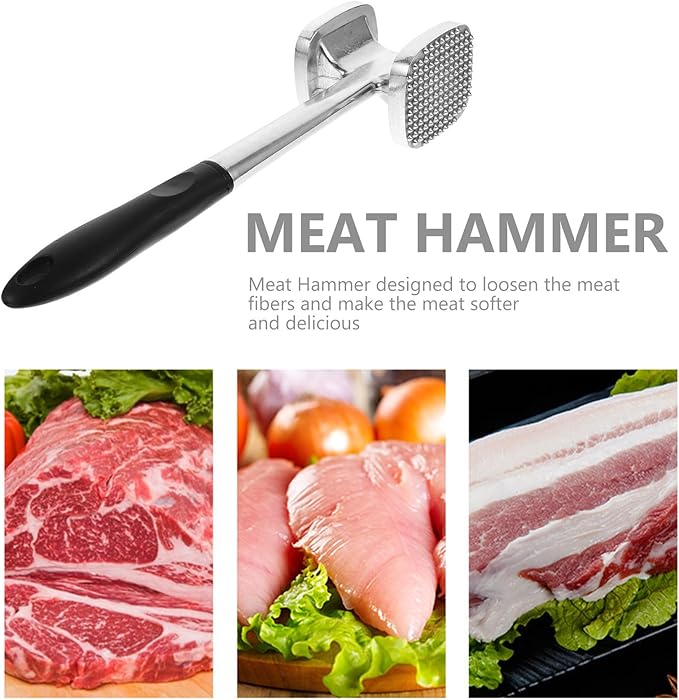 Martillo ablandador de carne doble cara acero inoxidable plateado miniatura 8