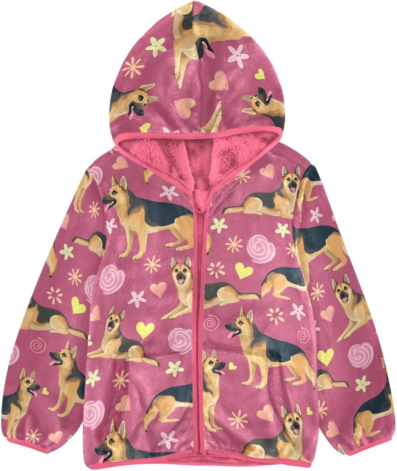 Girls Hoodie Outfit German Shepherd Love Pattern Zipper Sweatshirt Coat Fleece Jacket for Kids 3-10T