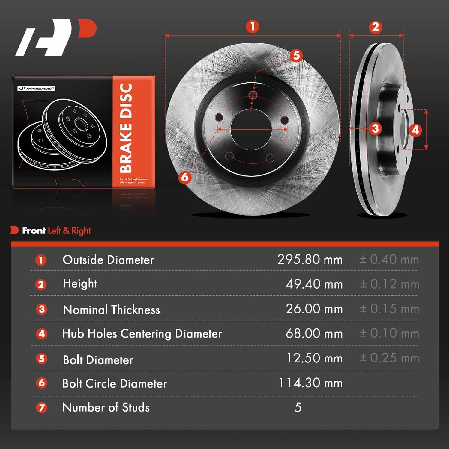 A-Premium 11.65 inch (296mm) Front Vented Disc Brake Rotors Compatible with Select Nissan Models - Altima 2007-2012, 2013 Coupe Only, 2014-2019, 2-PC Set